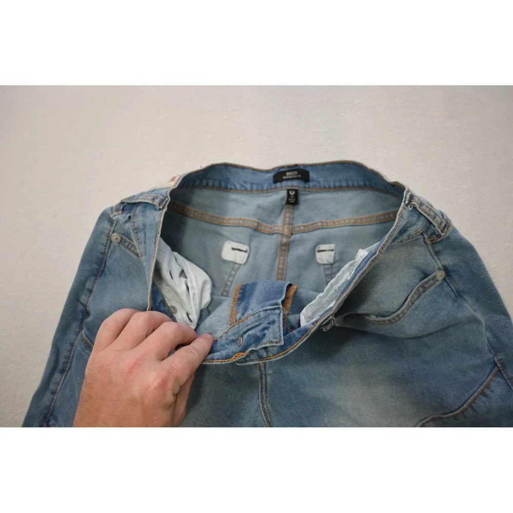 True Religion Rocco Relaxed Skinny Jeans Mens 34x34 Blue Moto Biker Ribbed Denim